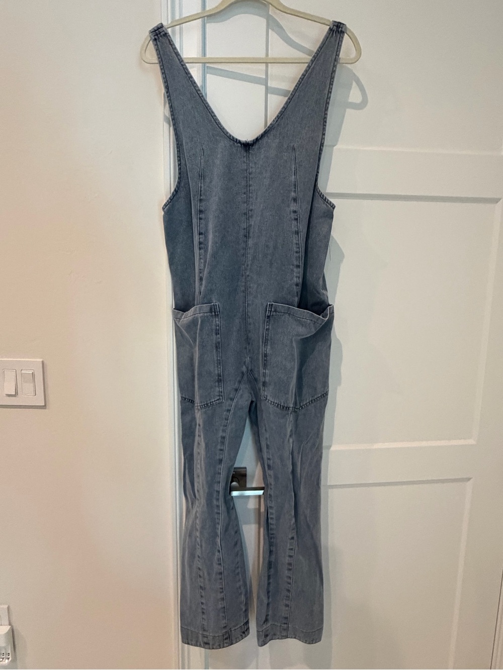 Light Gray Denim Overalls with Subtle Fading